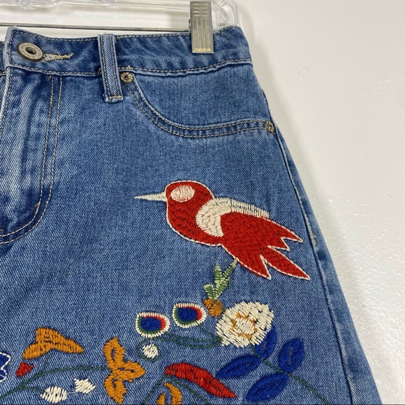 UMGEE Embroidered Floral Mini Denim Skirt Small Bird - Picture 3 of 5